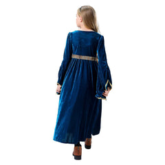 Kids Girls Retro Medieval Palace Cosplay Blue Princess Dress Costume Fancy Outfits Halloween Carnival Suit