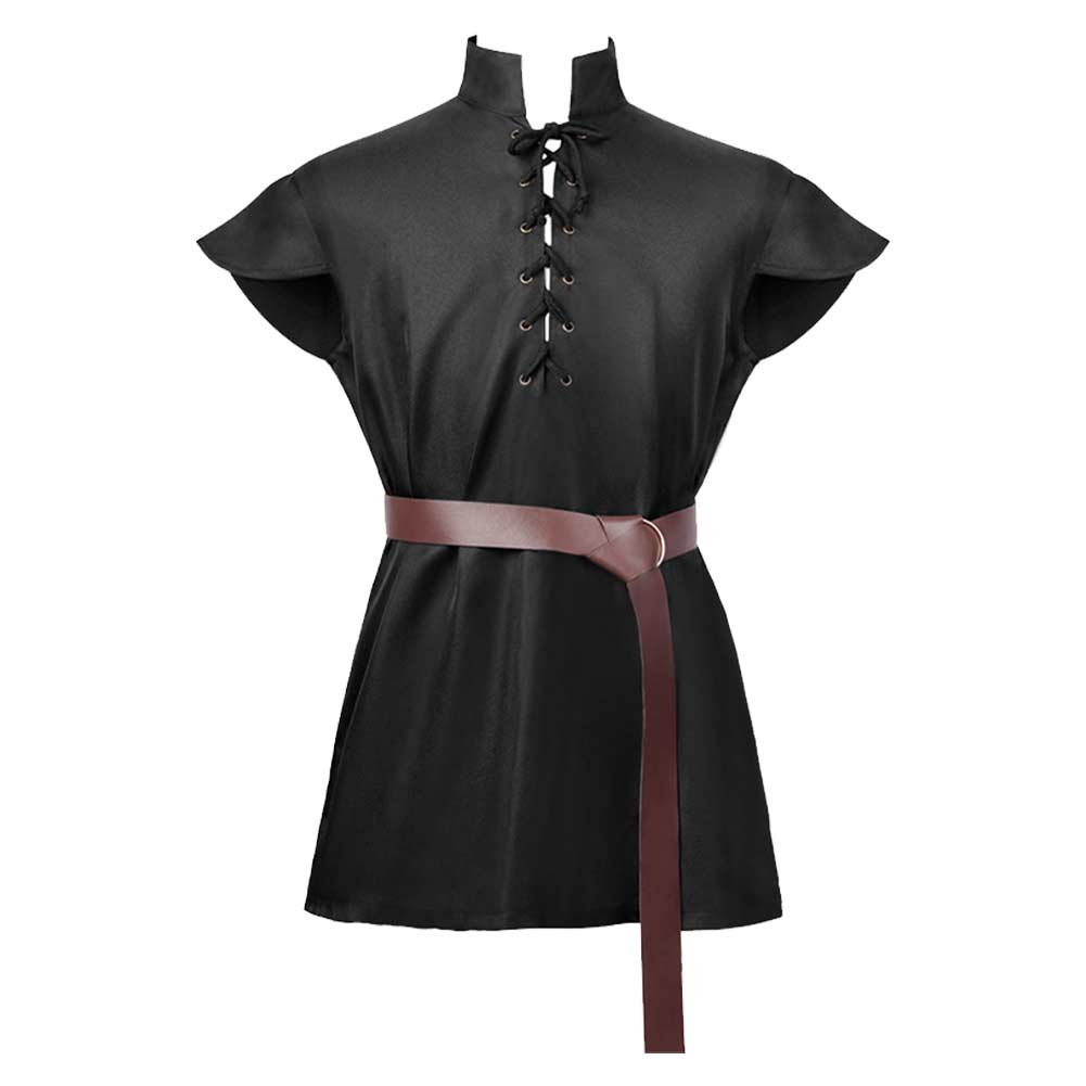 Medieval Adult Standing Collar Short Sleeve Tied Pirate Shirt Girdle Cosplay Costume Outfits Halloween Carnival Suit
