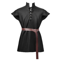 Medieval Adult Standing Collar Short Sleeve Tied Pirate Shirt Girdle Cosplay Costume Outfits Halloween Carnival Suit