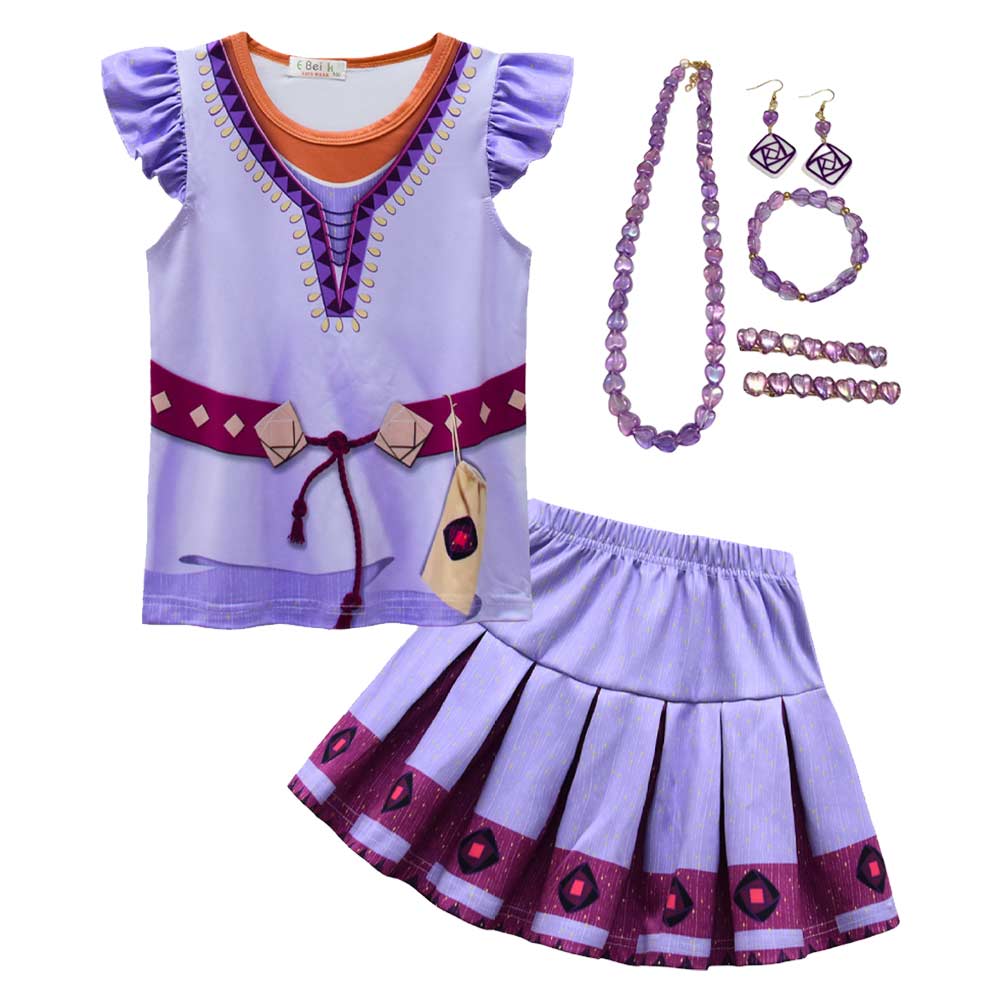 Movie Wish  Asha Kids Girls Cosplay Dress Outfits Halloween Carnival Costume