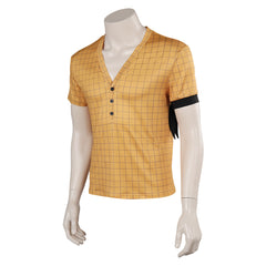 One Piece Roronoa Zoro Adult Cosplay Casual Street Yellow Checked Short-sleeved T-shirt