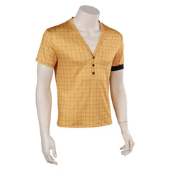 One Piece Roronoa Zoro Adult Cosplay Casual Street Yellow Checked Short-sleeved T-shirt