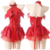 Red Devil Adult Women Cosplay Costume Dress Outift Halloween Carnival Suit