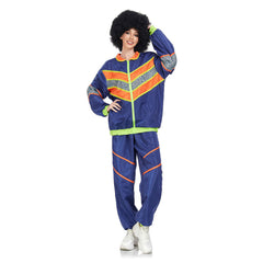 Retro Hip-hop Disco Adult Blue Cosplay Hooded Sweatshirt Joggers Trousers Set Printed Pullover Hoodie Pants Set