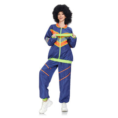 Retro Hip-hop Disco Adult Blue Cosplay Hooded Sweatshirt Joggers Trousers Set Printed Pullover Hoodie Pants Set