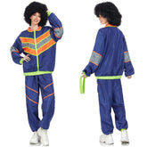 Retro Hip-hop Disco Adult Blue Cosplay Hooded Sweatshirt Joggers Trousers Set Printed Pullover Hoodie Pants Set
