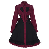 Scarlet with Black Lace Victorian Style Gothic Women Dress Cosplay Costume Outfits Halloween Carnival Suit
