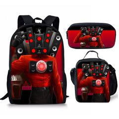 Speaker Man 17 Inch Horror Game Schoolbag Travel Backpack Shoulder Bag Pencil Case Three-Pieces Set Gift for Kids Students