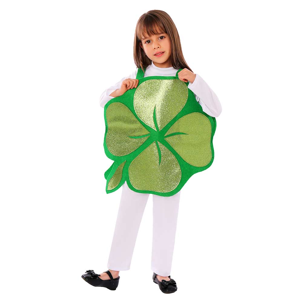 St. Patrick's Day Kids Children Girls Ireland Saint Patrick Four Leaves Clover Cosplay Costume Outfits Halloween Carnival Suit