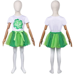 St. Patrick's Day Kids Girls Green Clover Tutu Dress Skirt Set Cosplay Costume Outfits Halloween Carnival Suit