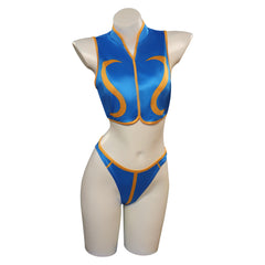 Street Fighter Chun-Li Cosplay Two Piece Swimsuit with Sheer Kimono Cardigan Cover Up Original Design