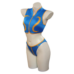 Street Fighter Chun-Li Cosplay Two Piece Swimsuit with Sheer Kimono Cardigan Cover Up Original Design