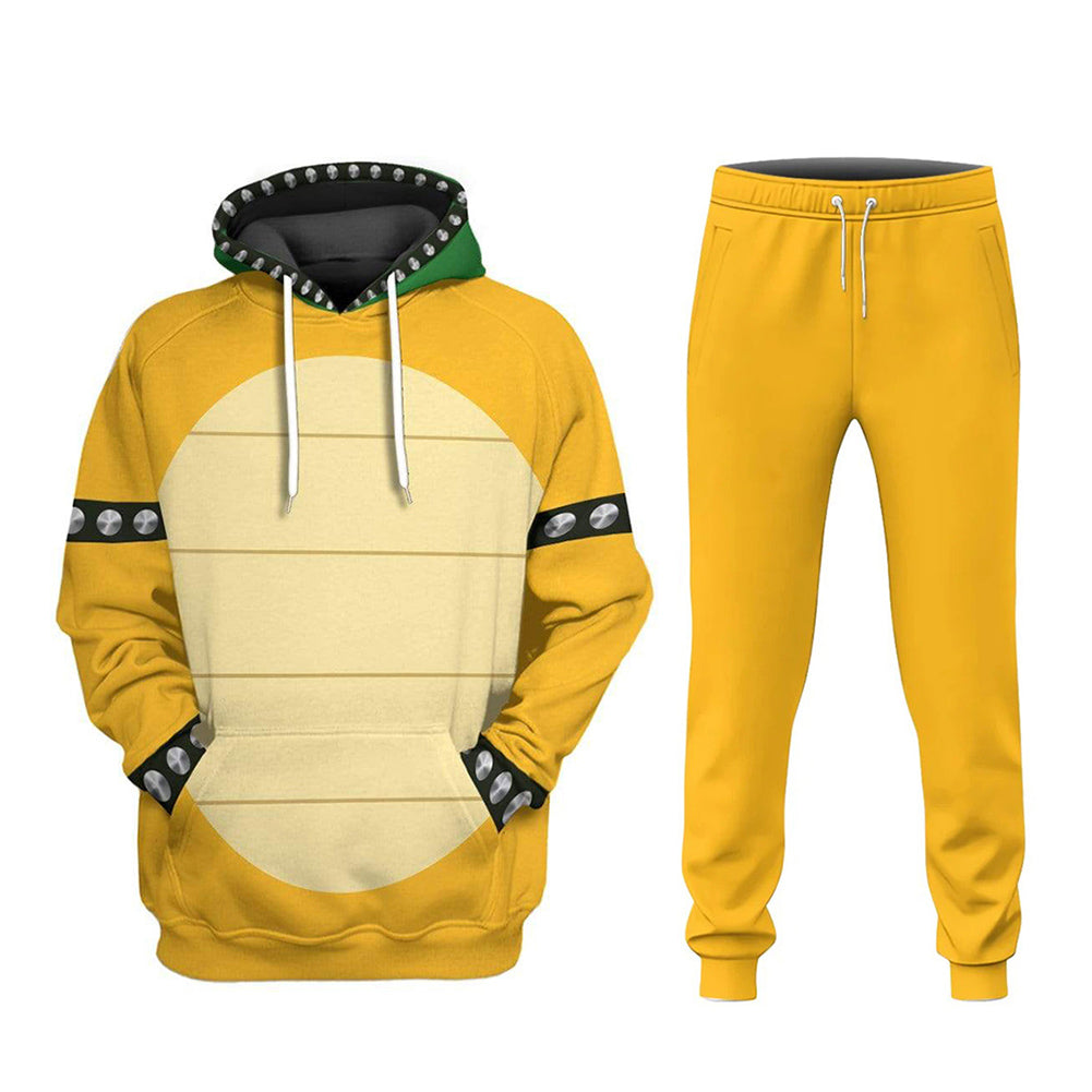 Super Mario Bowser Adult Cosplay Hooded Sweatshirt Joggers Trousers Set 3D Printed Pullover Hoodie Pants Set