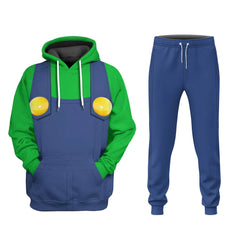 Super Mario Luigi Adult Cosplay Hooded Sweatshirt Joggers Trousers Set 3D Printed Pullover Hoodie Pants Set