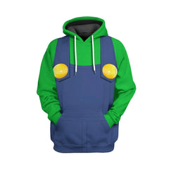Super Mario Luigi Adult Cosplay Hooded Sweatshirt Joggers Trousers Set 3D Printed Pullover Hoodie Pants Set