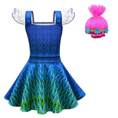 Trolls 3 Poppy Elf Princess Kids Girls Cosplay Dress Halloween Carnival Costume