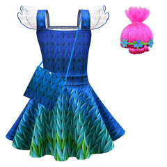 Trolls 3 Poppy Elf Princess Kids Girls Cosplay Dress Halloween Carnival Costume
