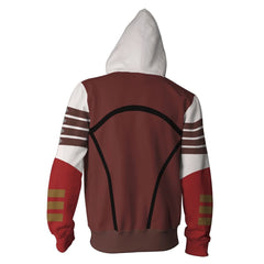 TV Ahsoka Tano Adult Cosplay Red Printed Hoodie Hooded Sweatshirt Casual Zip Up Hoodie