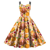 Women Dress Thanksgiving Day Series Turkey and Pumpkin Printed Dress Outfits