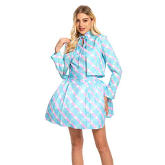 2023 Movie Blue Printed Coat Dress Outfits Halloween Carnival Suit Cosplay Costume