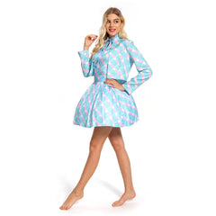 2023 Movie Blue Printed Coat Dress Outfits Halloween Carnival Suit Cosplay Costume