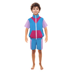 Retro 80s Kids Children Short-sleeved Blue Sportswear Cosplay Outfits Halloween Party Suit