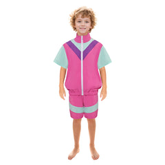 Retro 80s Kids Children Short-sleeved Pink Sportswear Cosplay Outfits Halloween Party Suit