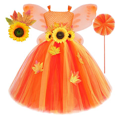 2024 Autumn Maple Leaves Sunflower Girls Princess Dress Cosplay Outfits Halloween Party Suit