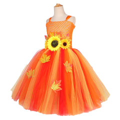 2024 Autumn Maple Leaves Sunflower Girls Princess Dress Cosplay Outfits Halloween Party Suit