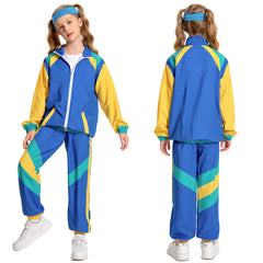 Children Stage Costume Blue Retro Dance Clothes Sportswear Set Outfits Halloween Carnival Suit