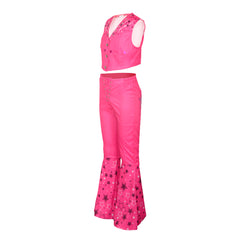 2023 Movie Kids Girls Pink Flared Pants Set Cosplay Costume 70S 80S Retro Hippes Outfits