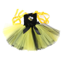 4 Piece Kids Girls Mesh Tutu Yellow Skirt Bee Wings Props Set Cosplay Costume Outfits Halloween Carnival Suit