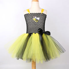 4 Piece Kids Girls Mesh Tutu Yellow Skirt Bee Wings Props Set Cosplay Costume Outfits Halloween Carnival Suit