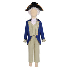 5 Piece Full Set President George Washington Kids Children Cosplay Colonial Blue Uniform Costume Outfits Halloween Carnival Suit