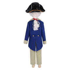 5 Piece Full Set President George Washington Kids Children Cosplay Colonial Blue Uniform Costume Outfits Halloween Carnival Suit