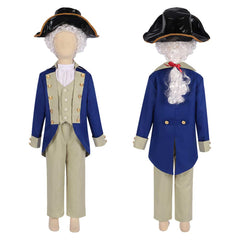 5 Piece Full Set President George Washington Kids Children Cosplay Colonial Blue Uniform Costume Outfits Halloween Carnival Suit