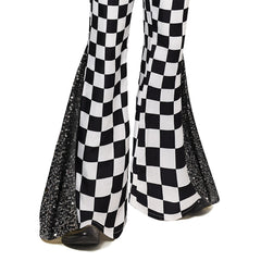 70s Men's Checkerboard Sequin Flared Pants Cosplay Outfits Halloween Party Suit