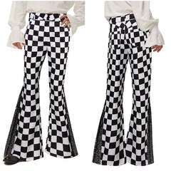 70s Men's Checkerboard Sequin Flared Pants Cosplay Outfits Halloween Party Suit