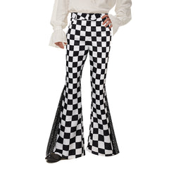 70s Men's Checkerboard Sequin Flared Pants Cosplay Outfits Halloween Party Suit