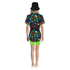 80S Hip Hop Women's Printed Baseball Shirt 7-Piece Set Cosplay Outfits Halloween Party Suit