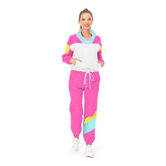 80s Adult Pink Retro Hip Hop School Tracksuit Set Sportswear Cosplay Outfits Halloween Party Suit