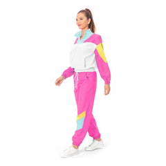 80s Adult Pink Retro Hip Hop School Tracksuit Set Sportswear Cosplay Outfits Halloween Party Suit