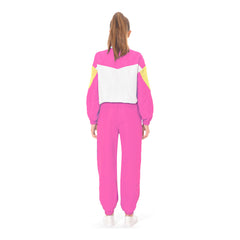 80s Adult Pink Retro Hip Hop School Tracksuit Set Sportswear Cosplay Outfits Halloween Party Suit