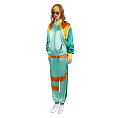 80s Disco Tracksuit for Men Women Green Retro Hip Hop Neon Clothes Outfit Set Shell Suit Cosplay Costume
