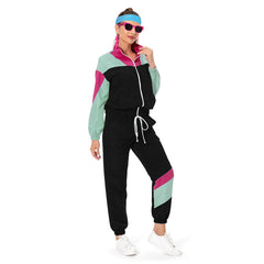 80s Women Black and Red Mixed 8 Piece/Set Retro Tracksuit Cosplay Casual Street Costume Outfits Halloween Carnival Suit