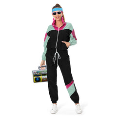 80s Women Black and Red Mixed 8 Piece/Set Retro Tracksuit Cosplay Casual Street Costume Outfits Halloween Carnival Suit