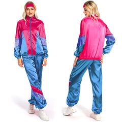 80s Women Rose and Blue Mixed 7 Piece/Set Retro Tracksuit Cosplay Casual Street Costume Outfits Halloween Carnival Suit