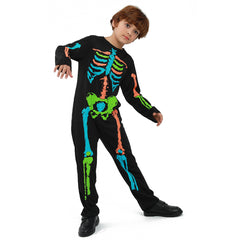 Kids Boys Colorful Skeleton Bodysuit Cosplay Outfits Halloween Party Suit