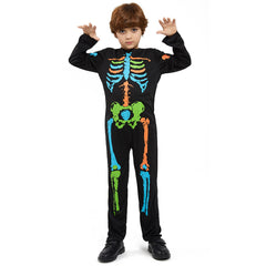 Kids Boys Colorful Skeleton Bodysuit Cosplay Outfits Halloween Party Suit