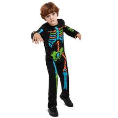 Kids Boys Colorful Skeleton Bodysuit Cosplay Outfits Halloween Party Suit